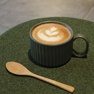 粗陶马克杯带盖勺水杯家用陶瓷杯B复古办公室杯子挂耳咖啡杯泡茶