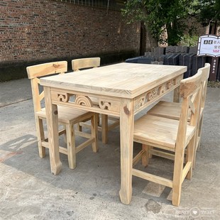 实木白茬DIY饭店早餐店商用雕B花桌凳餐馆小吃店方形仿古桌椅组合
