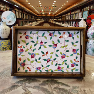 特价秒杀手绘瓷板画装饰画美式日式实木茶盘盘收纳盘Y木制水杯托