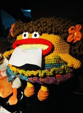 可爱丑萌c汽车抽纸包挂式车载纸巾盒手工编织DIY毛线车饰饰品纸抽