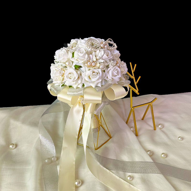 仿真绒布玫瑰花结婚新娘手C捧花束婚礼拍摄成品捧花