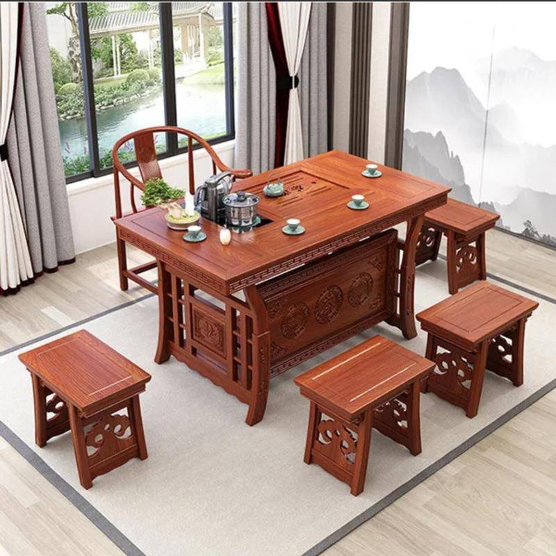 实木茶桌椅组新中式古筝泡茶木台茶几合办公室接待客茶台厅榆茶桌