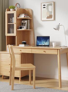 写字台伸缩带书桌书OUX架一脑体实木办代公桌用电桌简家约现柜副