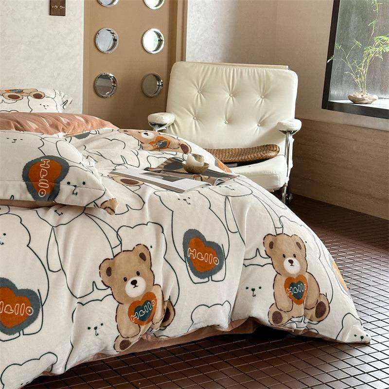 2PLS05新款A类臻绒2棉印系四件套加厚蓄花热保暖列双人四件套单人