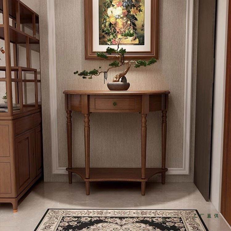 墙美式实木入户门柜30cm半圆玄F988678H关桌轻风靠玄关窄柜端景奢