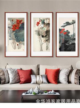 新式张国画中古典关装饰画竖版走廊UNM过道挂画大千齐白石玄金线