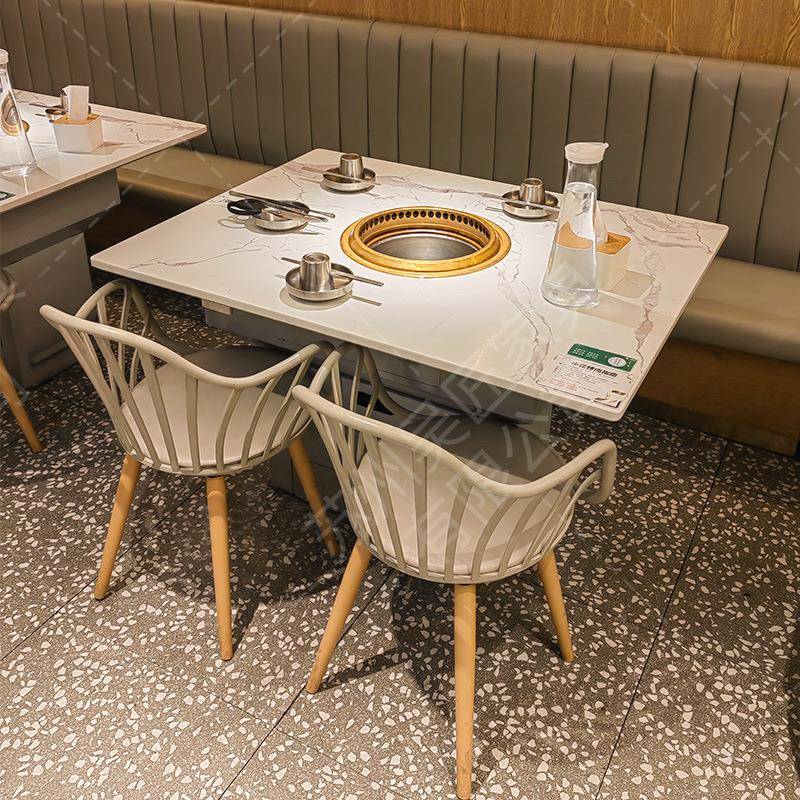 韩岩板自助无烟烤肉桌商用上下排一体烧烤20240303店电碳烟烤桌式