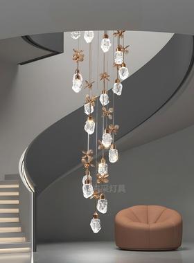 轻tb-78221奢水晶楼梯灯现代创意复式墅楼别大厅挑空楼梯吊间公lo