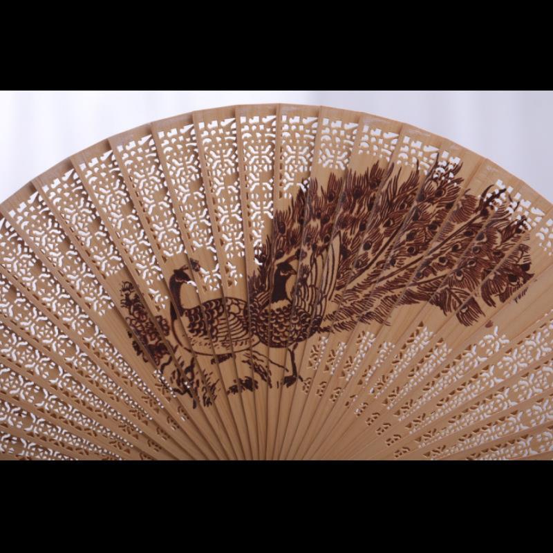 蹈镂空金丝楠木红折扇风扇沉木网舞扇古风折叠扇子汉服装香饰