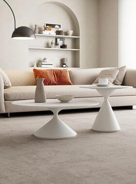 奶油风岩板几圆形户型家38292用白色设计师沙漏网茶红几圆茶茶几