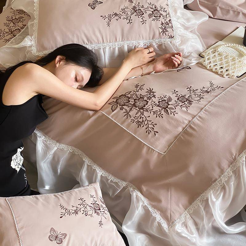 法式全公主100S棉磨毛蕾丝花刺绣边四件套被套床单保风暖1.AYF8m