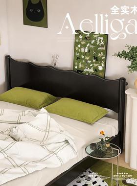 7Y法X黑色实木床复古简约代主卧室双人床1.全5米式1CWI现.8米极