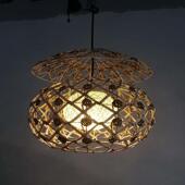 复料古藤艺子吊灯形手工编织圆鸟巢草帽塑70894藤艺装 饰蘑菇房吊