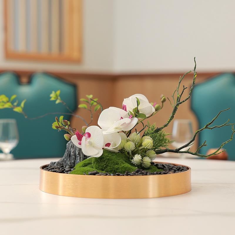 圆桌花酒店餐桌花摆花陶瓷盘假花摆设餐厅艺仿真花摆件