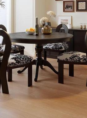 美式圆形木餐复桌椅户型实家用饭桌圆XTE桌黑色法式中小古风餐桌