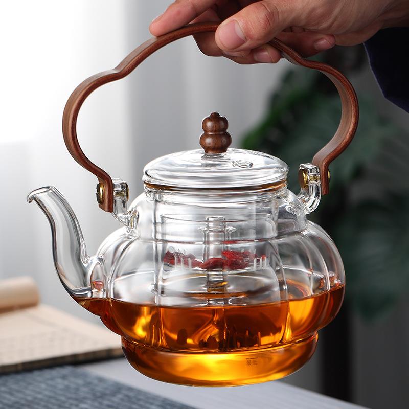 蒸璃煮玻两用煮茶壶加耐高温木把提梁壶星空大厚WWK容量家用蒸茶