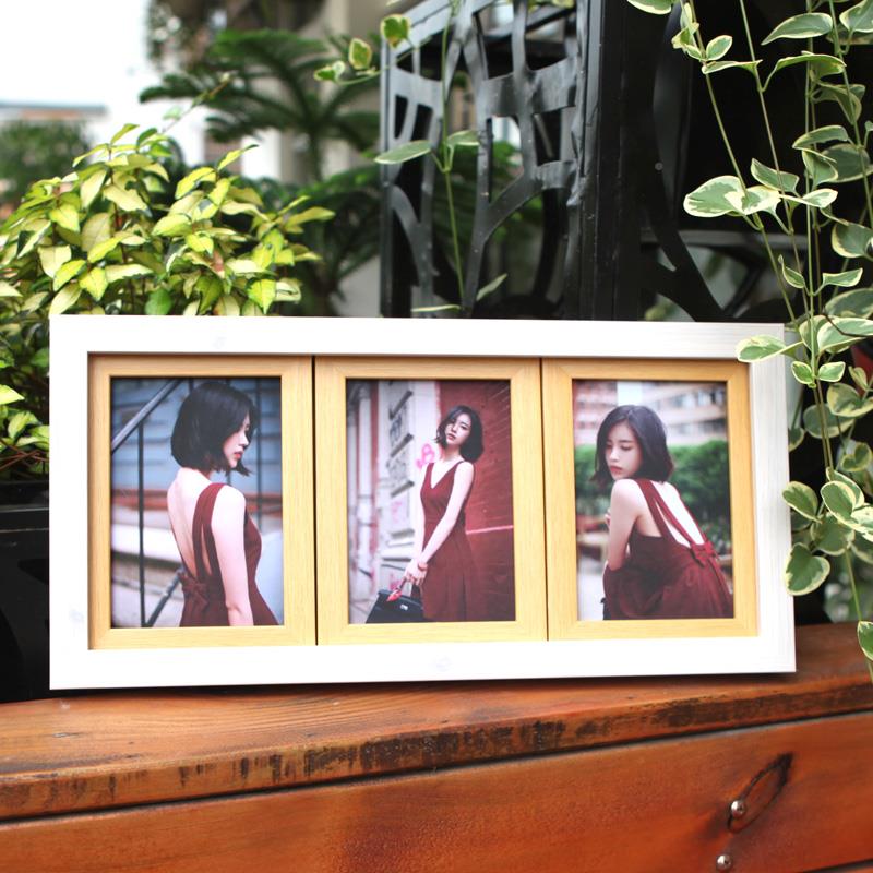 A6L三连约框5寸6寸7宝寸儿童简F75S9SS5连体相框木挂纹宝照片组合