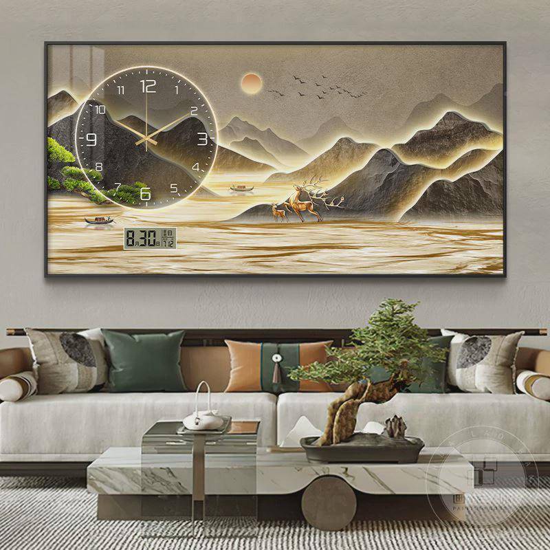 万年历225挂年新款XY861782钟餐厅钟表0挂画山水画家客厅电子钟挂
