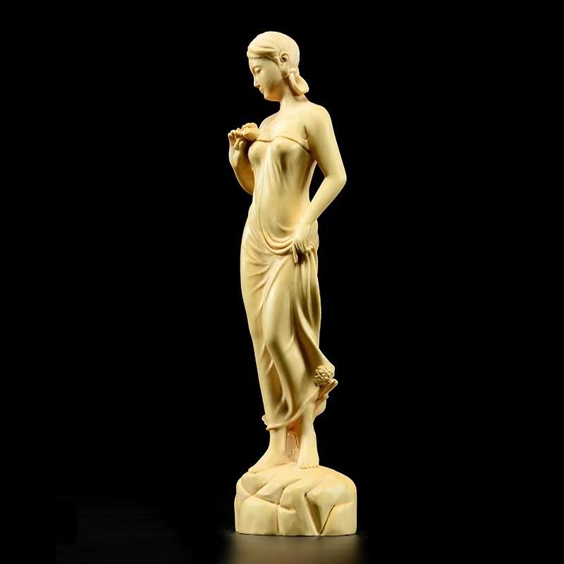 厂家直供黄杨木雕刻花样年华女神美少女艺术人体工艺品摆件把玩件