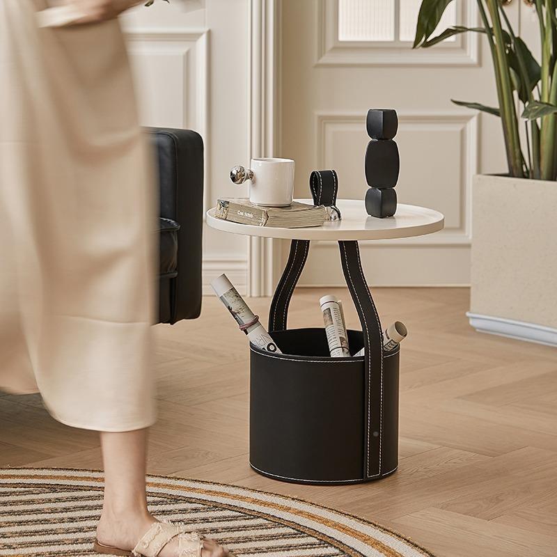 jj22意头式手拎奢沙发边几意式轻手创工马鞍皮收纳小茶几意床柜