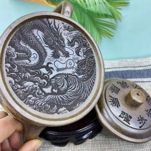 00c大容量茶5壶钟高温柴烧龙紫骨金沙手工刻画QAH德宜兴砂壶分销