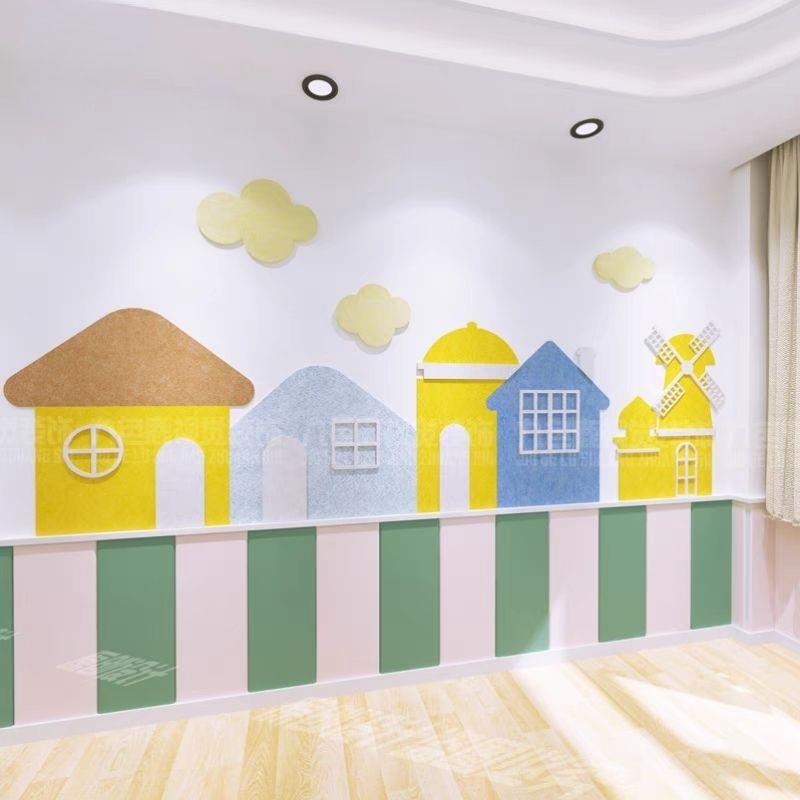 栏【包邮】幼贴维儿园主题毛毡纤板环创校园可SIJ爱墙风车装饰立