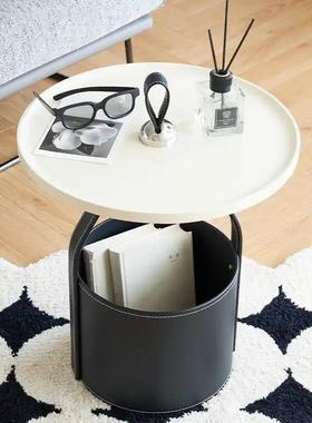 沙发边小型几圆形极小户客厅岩50758板马鞍皮茶几卧简室床头网红