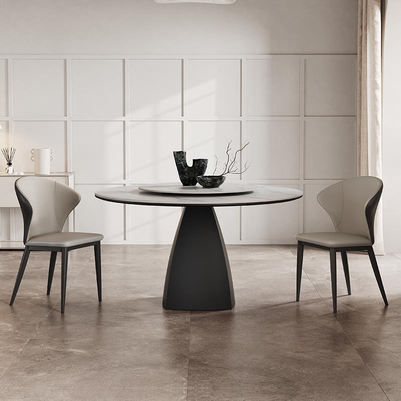 小IL岩板圆桌家用1圆0人现代简约复古餐厅台洽WPY意式户谈型形餐