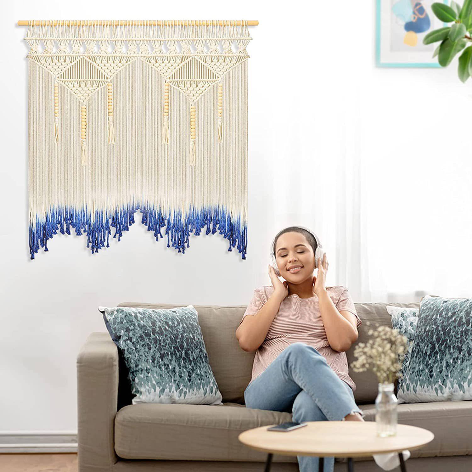 亚马新逊款波西米亚WOP毯挂编简约装饰手工织挂毯三段门帘卧室装