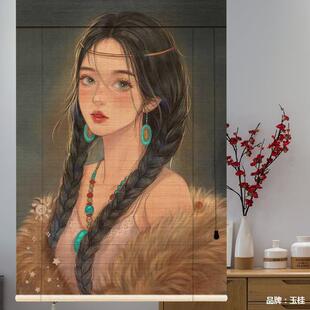 关新中式17816印窗花客厅玄餐厅茶楼装饰画隔断竹帘卷帘挂画竹帘
