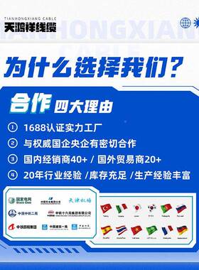 天鸿祥12955黑色护套2方芯护套线电线2.5线平国标v信号线rv电源线