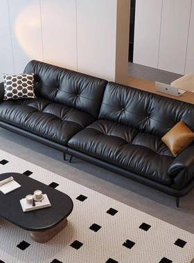 意式极简皮质23493沙发简约复古风厅美小式休现代家用户型客闲直