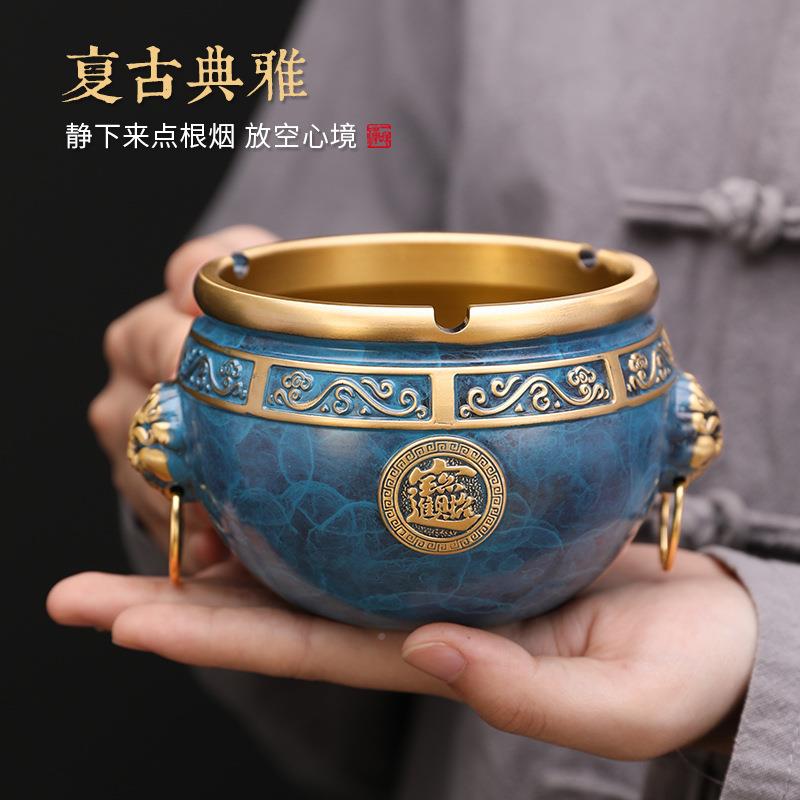 进宝全铜烟灰缸用客摆厅茶几家办室件创意无品牌/公烟灰缸