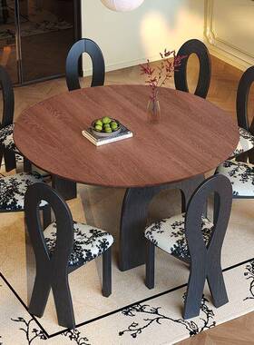中古风方圆两用白蜡木纹饭桌式家桌用可QPO伸缩折叠跳饭台中吃餐