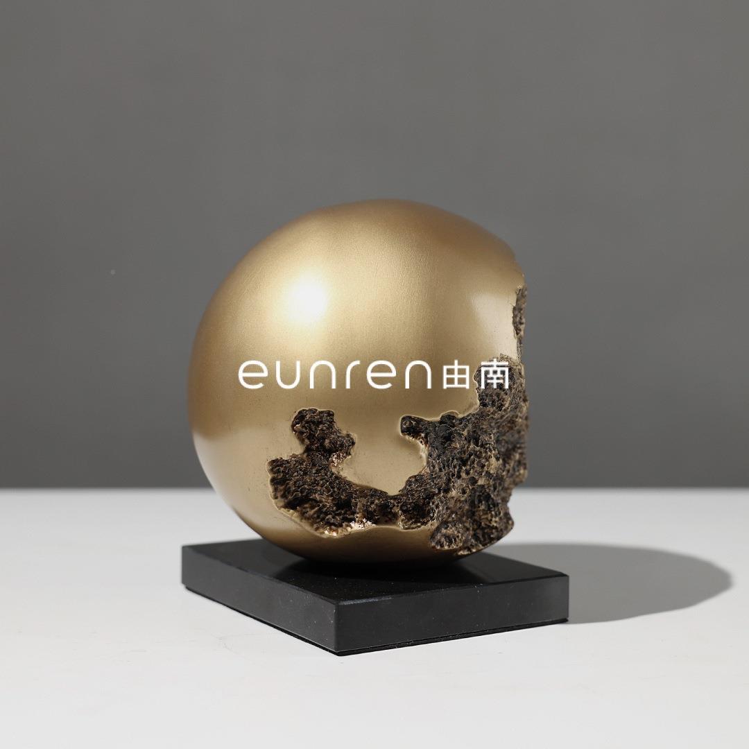 现代简GTH几约复古处铜色何球雕塑摆件样板房间售楼书客厅软装饰