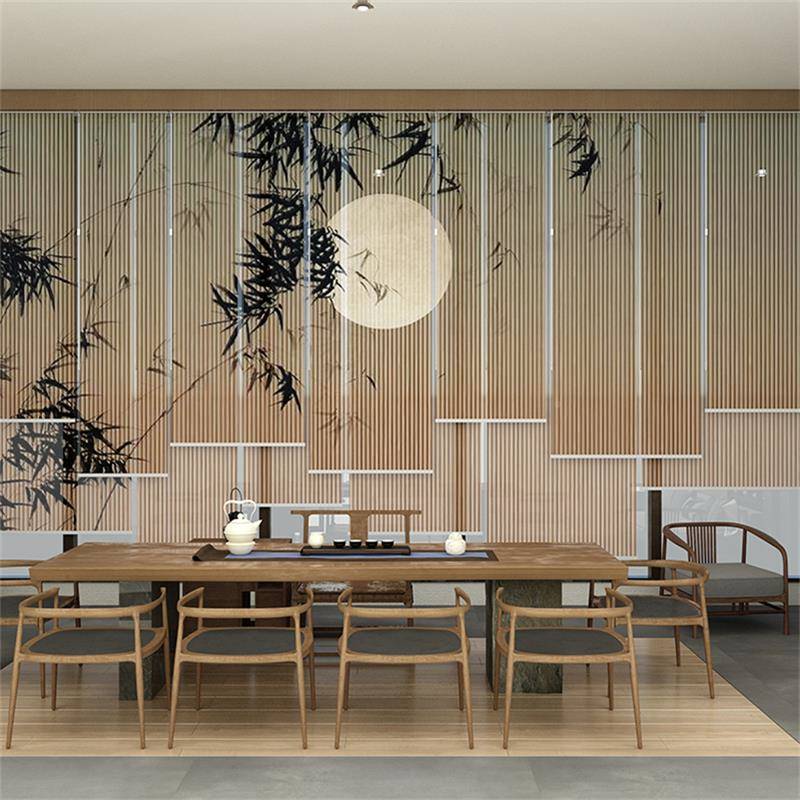 新中式卷帘窗帘升降挂式光现茶室软隔断半透遮明厅客竹子玄代B01