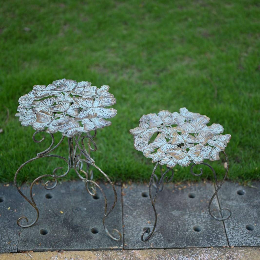 现RUR简约蝴蝶代铸铁高脚花架户外做花庭园院旧园林装饰盆景架花