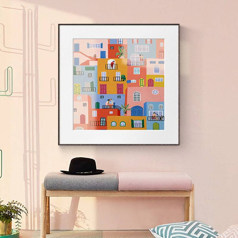 欧式建筑装饰画现代简约客厅挂画小众艺术儿童房床头轻奢卡纸壁画图片