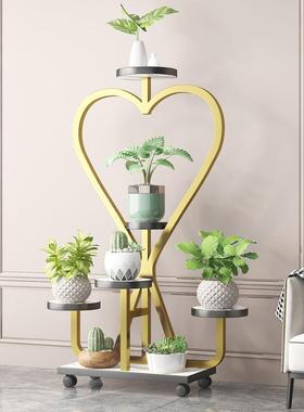 花架置物层萝架家用厅阳38162台绿花盆架铁艺多带轮落地式心形花