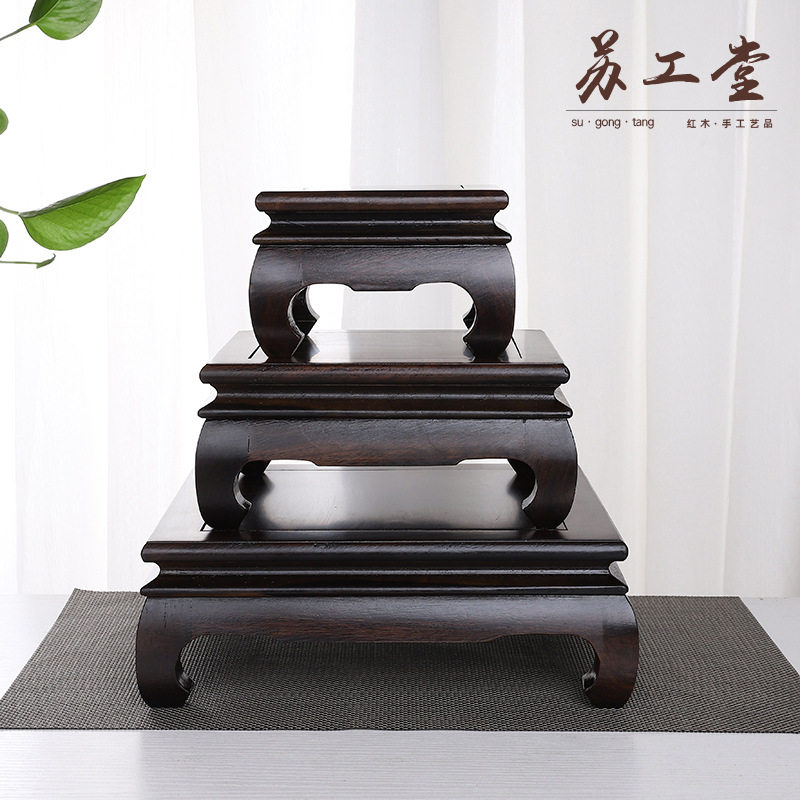 黑檀明式正方弯脚底座 家用实木工艺品花盆花瓶茶壶托架摆件底座