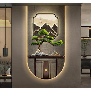 迎客l松画挂画入ETD户玄关装 ed发光壁鹿走廊过道灯光 壁饰画新中式