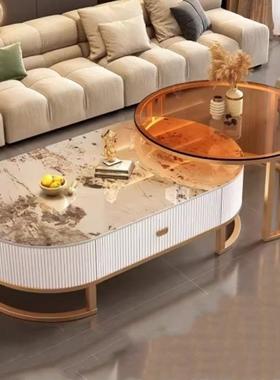 岩茶几客板厅家用轻奢现代简约茶桌2025新款网椭圆形户FVY55红小