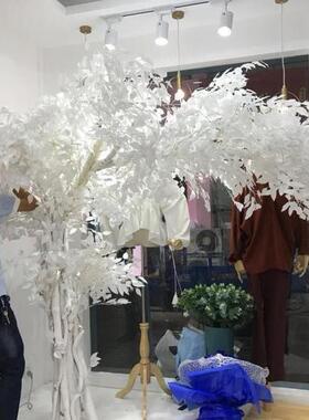 仿播树真大型白色假榕拍照商服装店室内装RHG饰直背景树网红场树