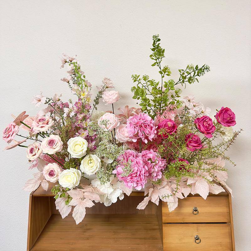 婚庆地景排花假花场成品装饰T台路引花森LGK系婚礼布地排置花背景