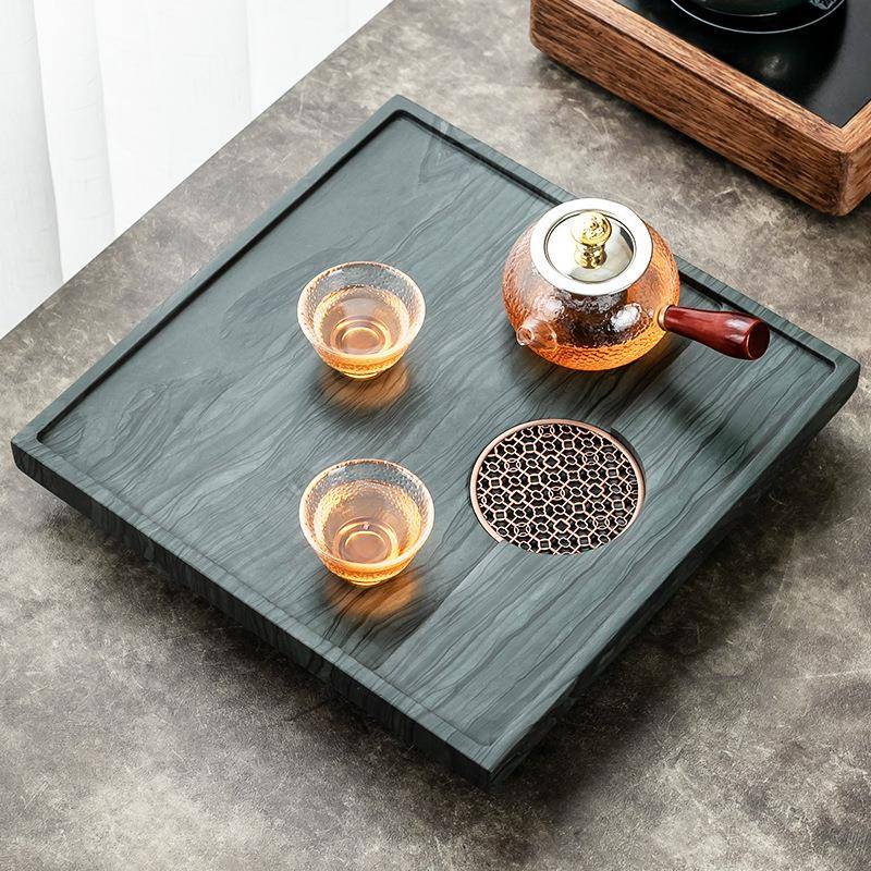BPR整块天然木形纹石式茶圆满盘中长方圆排水简约石头家用茶海茶