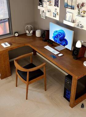 全木转角书20625桌书柜一电体组桌合书房l型实大板办公家用拐角双