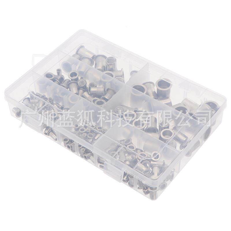 沉1铆螺母厂家89PCS盒装无品牌/304不钢平头竖纹拉铆头螺母M3-M1