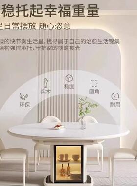 现简约岩板餐桌家代小户型伸iBQ57SY7可缩用方变圆带电磁炉实木餐