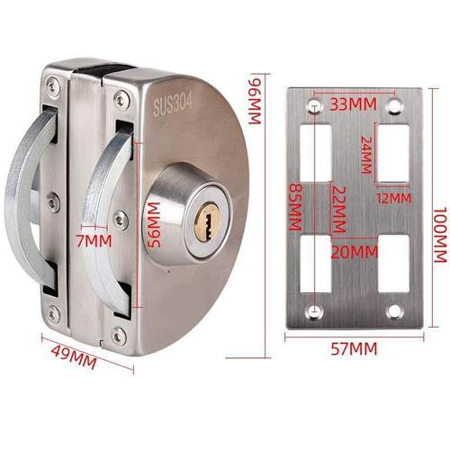 玻璃门锁免打孔璃单门双开门半圆U形锁办商公室铺拉玻锁丝95243厂