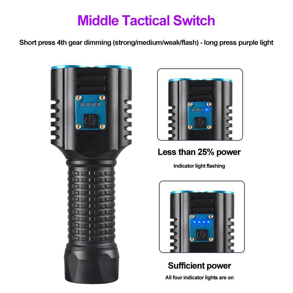 光源手电筒白光紫外365n双m可充V电P50白光U多能荧光检测功BYO手
